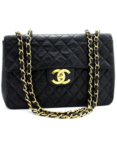 Chanel Classic Flap Leather Shoulder Bag (pre-owned) - Black