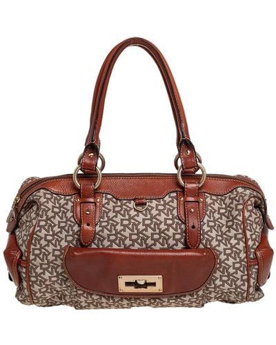 DKNY /brown Signature Canvas And Leather Satchel