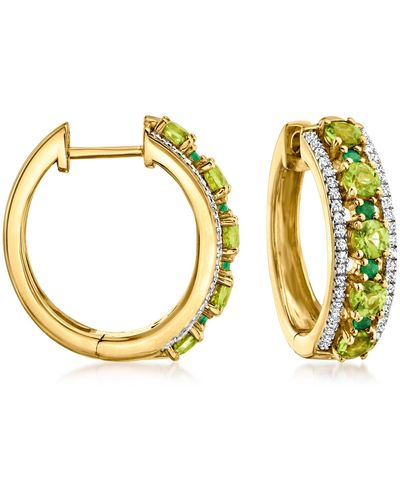 Ross-Simons Peridot And . Diamond Hoop Earrings With Emerald Accents - Metallic