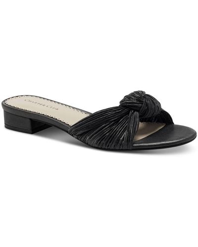 Charter Club Syda Bow Faux Leather Slide Sandals - Black