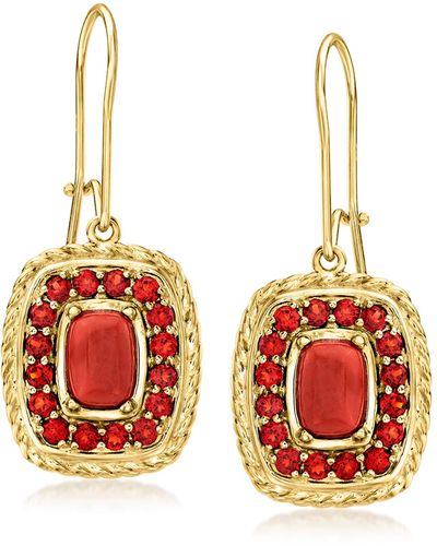 Ross-Simons Jade And Garnet Etruscan-style Drop Earrings - Red