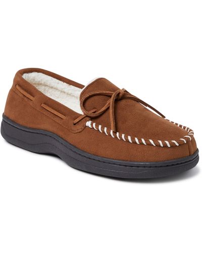 Dearfoams Ez Feet Moccasin With Lacing & Faux Shearling Lining - Brown