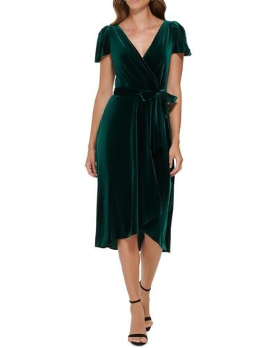 DKNY Velvet Midi Wrap Dress - Green