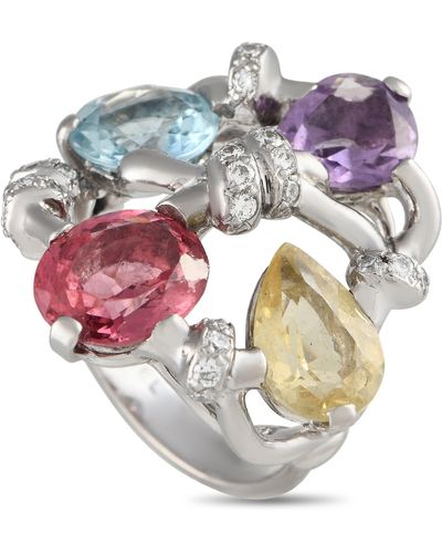 Chanel 18k White Gold Diamond And Multicolored Gemstone Ring - Purple
