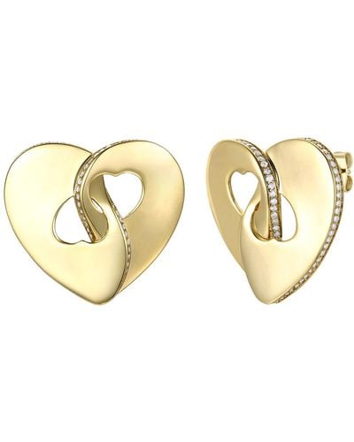 Rachel Glauber Rg Large 14k Gold Plated With Diamond Cubic Zirconia Modern Abstract Flower Stud Earrings - Metallic