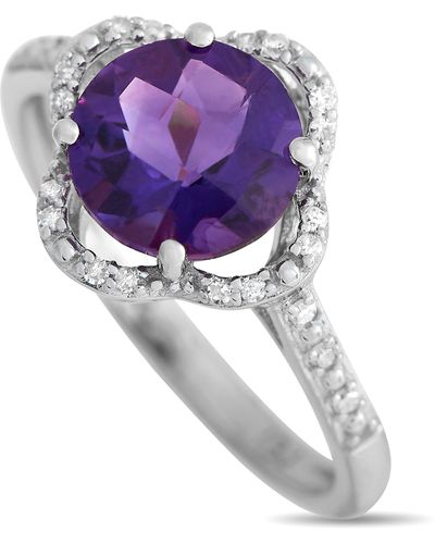 Non-Branded Lb Exclusive 14k Gold 0.10ct Diamond And Amethyst Quatrefoil Ring Rc4-11976wam - Purple