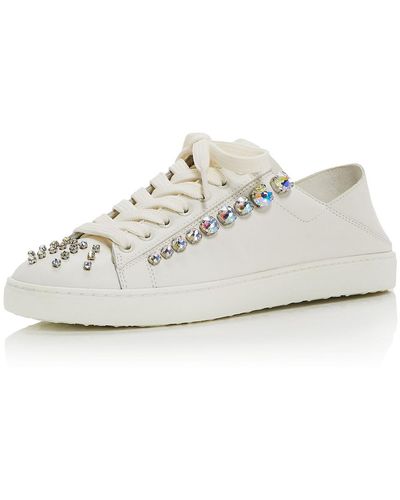Stuart Weitzman Goldie Shine Convertible Leather Embellished Casual And Fashion Sneakers - White