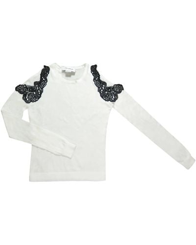 Yigal Azrouël Off Shoulder Lace Trim Pullover Sweater - White