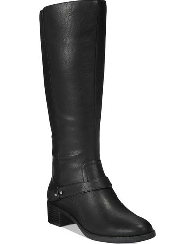 Easy Street Jewel Faux Leather Stacked Heel Riding Boots - Black