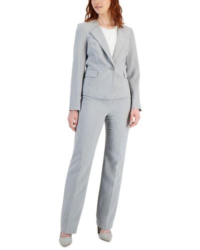 Le Suit Petites One Button Business Pant Suit - Gray