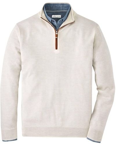 Peter Millar Autumn Crest Suede Trim Quarter-zip Sweater - White