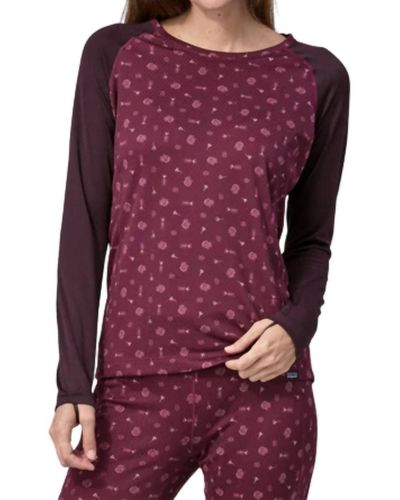 Patagonia Capilene Midweight Crew Top In Fire Floral/night Plum - Purple