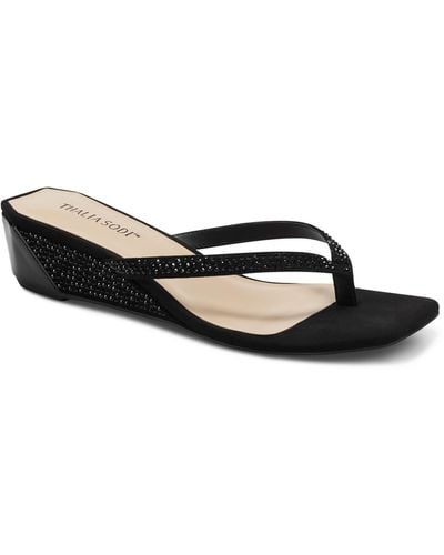 Thalia Sodi Verra Faux Suede Square Toe Wedge Sandals - Black
