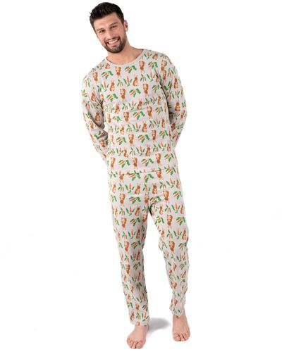 Leveret Two Piece Cotton Loose Fit Pajamas Rabbit - Natural