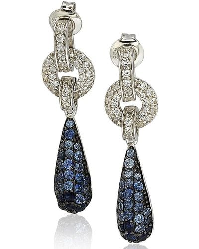 Suzy Levian Sterling Silver Sapphire And Diamond Accent Tear Drop Dangle Earrings - Blue