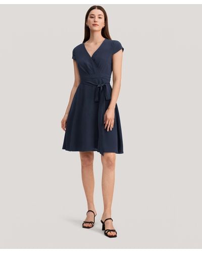 LILYSILK Figure Flattering Silk Wrap Dress - Blue