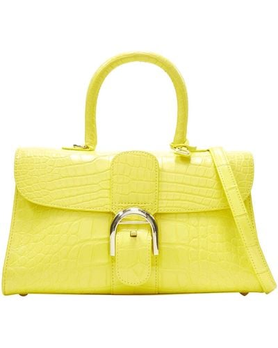 Delvaux Rare Brilliant E/w Pm Sunshine Citron Croc Crossbody Satchel Bag - Yellow