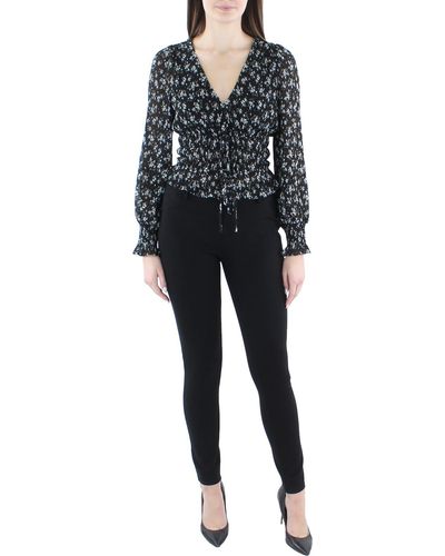 Lucy Paris Floral V-neck Blouse - Black