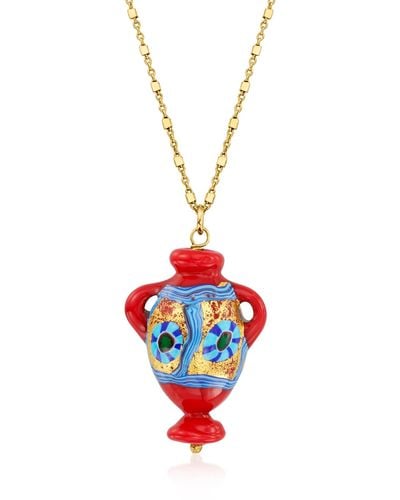 Ross-Simons Italian Multicolored Murano Glass Urn Pendant Necklace In 18kt Gold Over Sterling