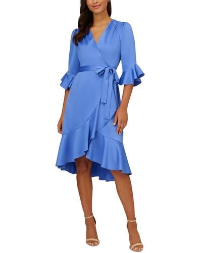 Adrianna Papell Pleated Polyester Wrap Dress - Blue