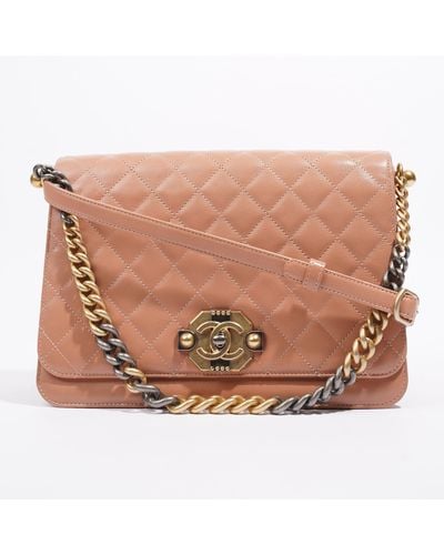 Chanel Quilted Diamond Flap Leather Crossbody Bag - Brown