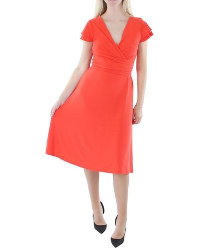 Lauren by Ralph Lauren Belted Midi Fit & Flare Dress - Red