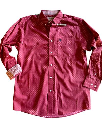 Ariat Men Wrinkle Free Kaisen Classic Fit Shirt - Red