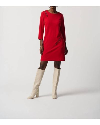 Joseph Ribkoff Straight Dress With Zipper Details - Red