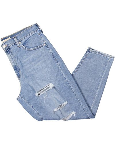 Levi's High Rise Distressed Mom Jeans - Blue