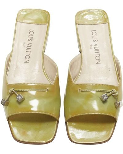 Louis Vuitton Yellow Polished Leather Lv Dice Square Toe Slipper - Green