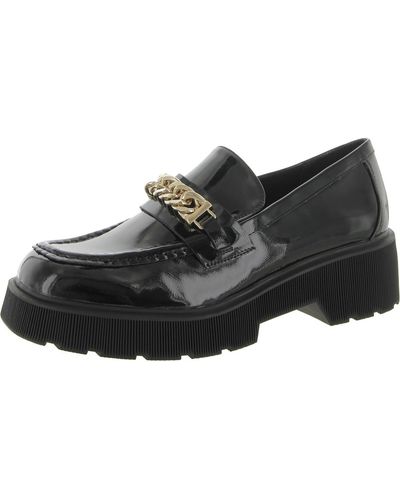 Aqua Blake Patent Flats Loafers - Black