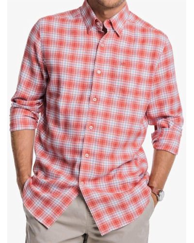 Southern Tide Beach Flannel Heather Howland Plaid Sport Shirt - Pink