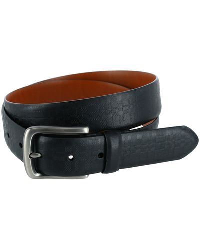 Trafalgar Caelen Plaid Embossed Leather Belt - Black