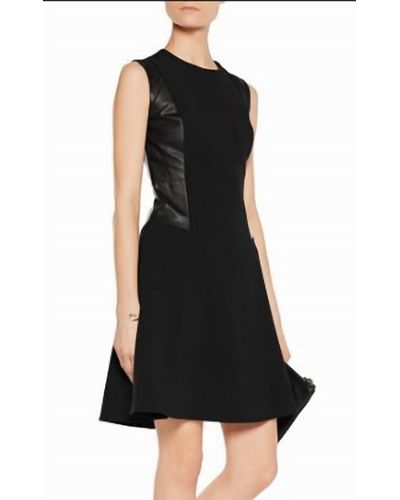 L'Agence Stephanie Knit & Leather Flared Dress - Black