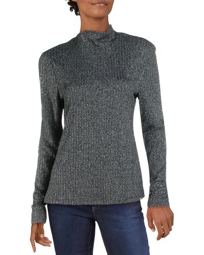 BCBGMAXAZRIA Knit Metallic Turtleneck Sweater - Gray