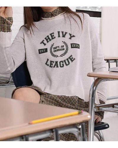 Minnie Rose Cashmere Ivy League Sweater - Gray