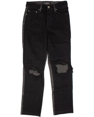 Amiri Cropped Straight Leather Denim Pants - Black