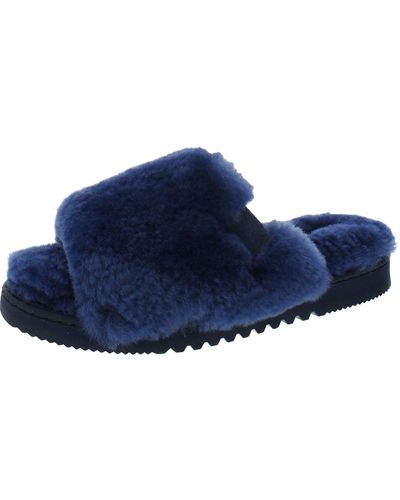 Dearfoams Leather Slip On Slide Slippers - Blue
