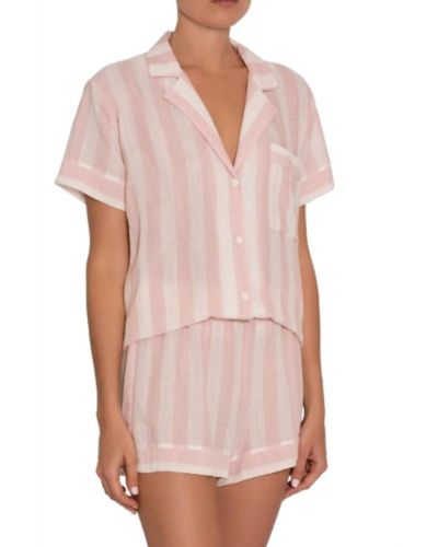 Eberjey Umbrella Stripe Woven Shorty Pajamas Set - Pink