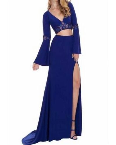 Rachel Allan Long Sleeve 2 Piece Prom Dress - Blue