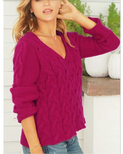 Wooden Ships Cobblestone V-neck Sweater In Pink Sapphire