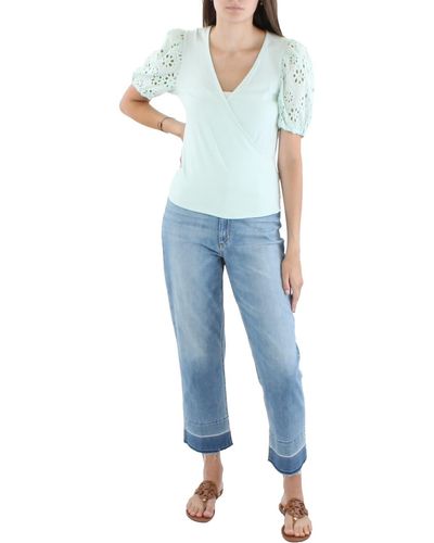 Laundry by Shelli Segal Eyelet Criss-cross Pullover Top - Blue