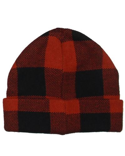 Steve Madden Check Print Fitted Beanie Hat - Red