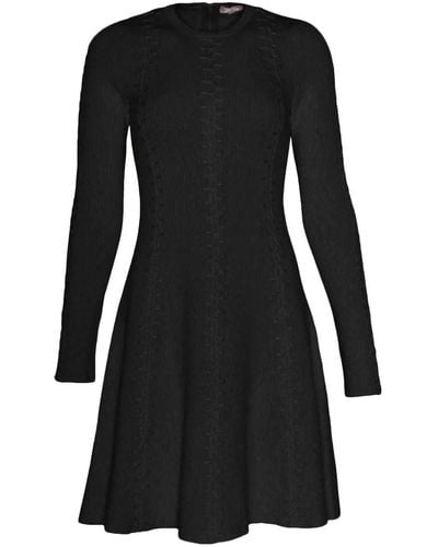 Lela Rose Embroidered Seam Rib Knit Fit And Flare Dress - Black