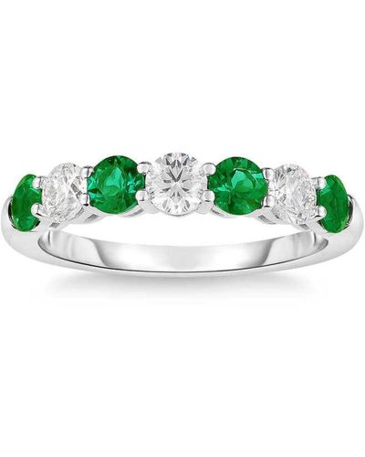 Pompeii3 1 1/2ct Tw Round Diamond & Created Emerald Wedding Anniversary Ring - Green