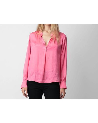Zadig & Voltaire Tink Satin Long Sleeve Shirt - Pink