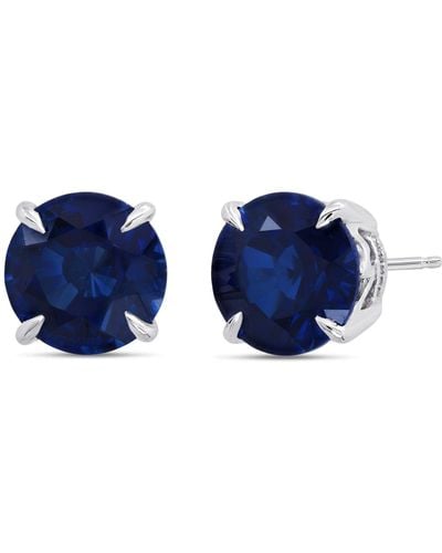 Nicole Miller Sterling Silver 9mm Round Cut Gemstone Stud Earrings - Blue
