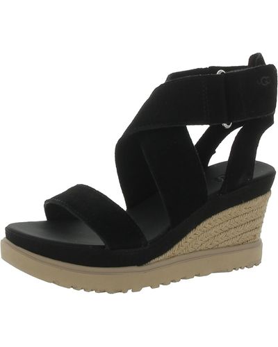 UGG Ileana Suede Platform Wedge Sandals - Black