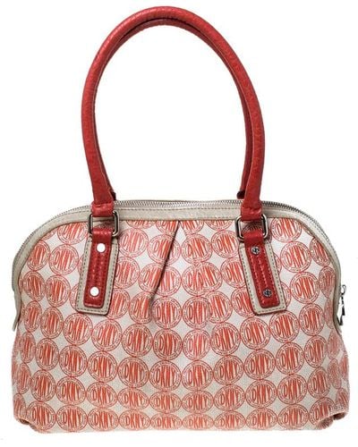 DKNY Signature Pvc And Leather Dome Satchel - Red