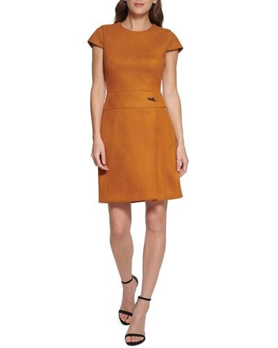 DKNY Faux Suede Mini Sheath Dress - Orange